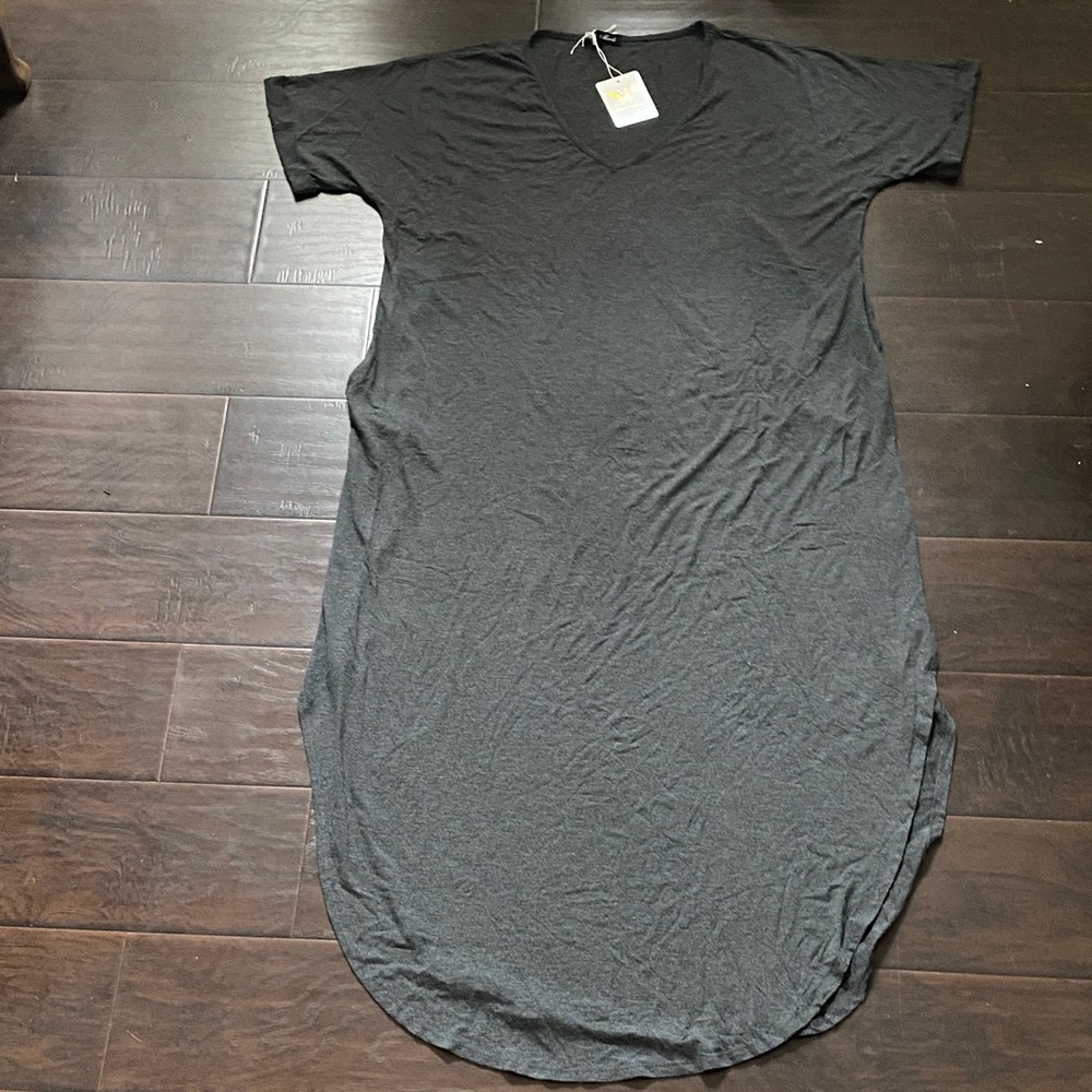 Charcoal Gray V-Neck T-Shirt Dress
